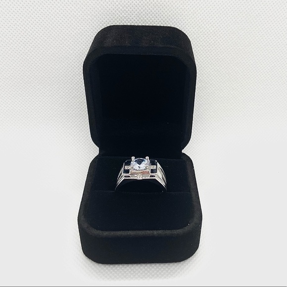 NEW 925 Silver Round Crystal Wide Band Ring - Picture 2 of 8